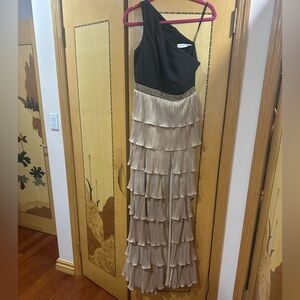 Mac Duggal Black and Cream One-Shoulder Maxi Dress — worn once!